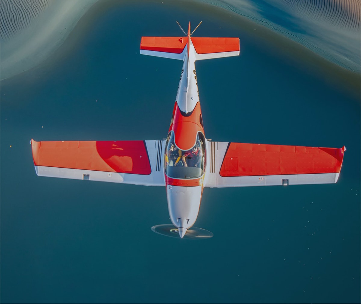 Aircraft from top view over water