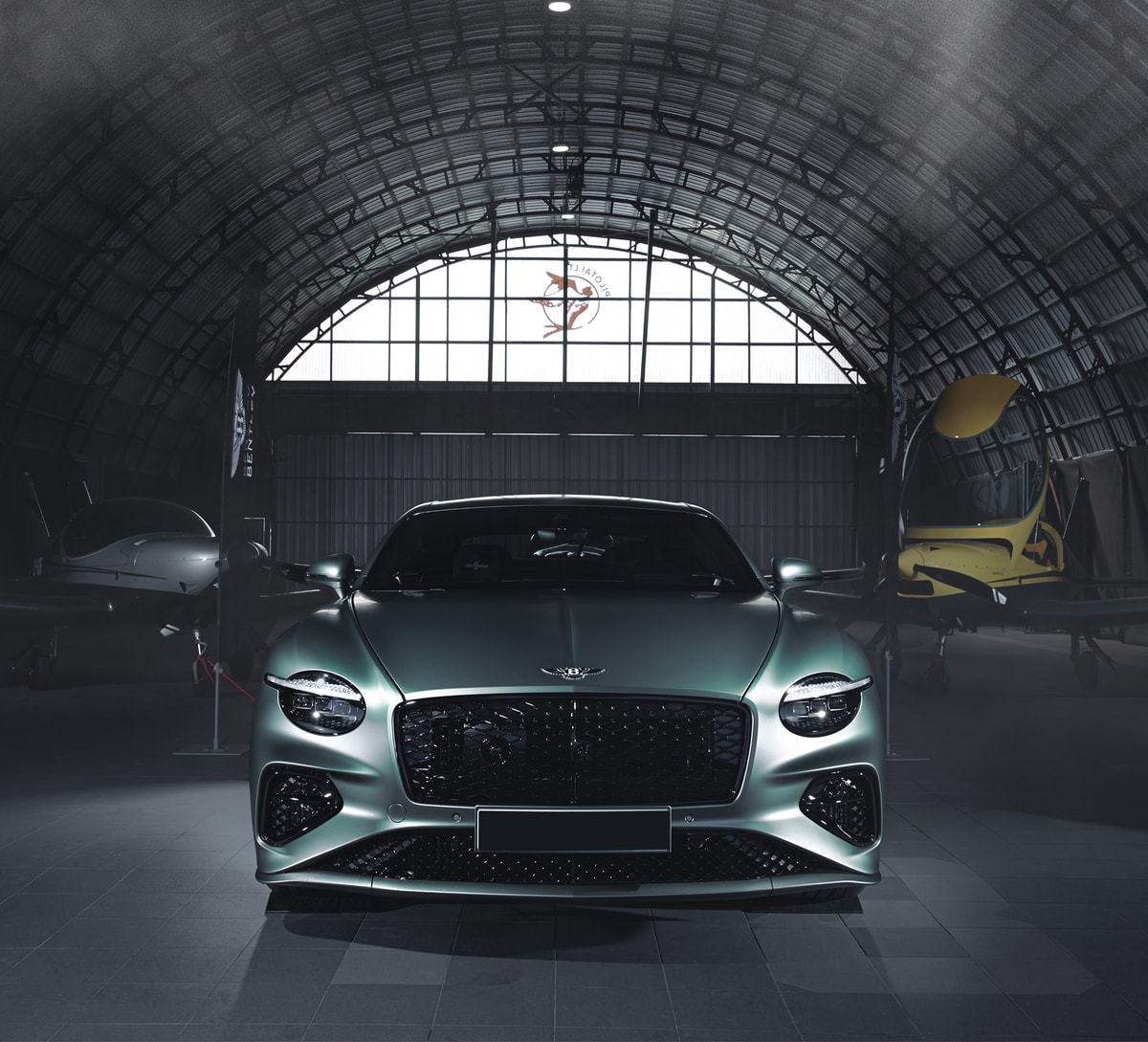 Luxury car in hangar environment