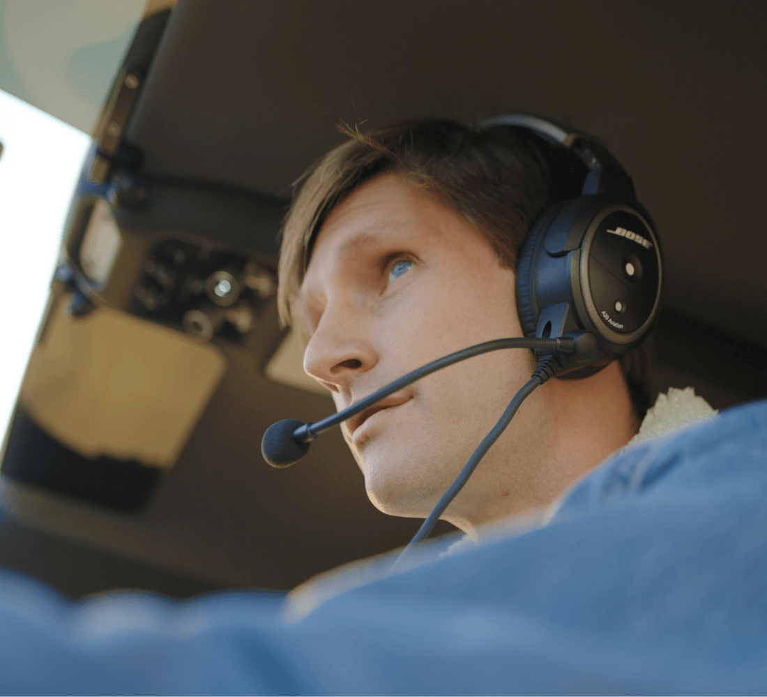 Pilot with aviation headset